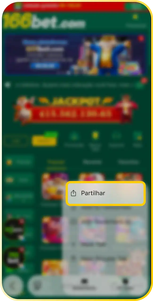 Utilize o navegador Safari para configurar o 166Bet App no seu dispositivo iOS.
