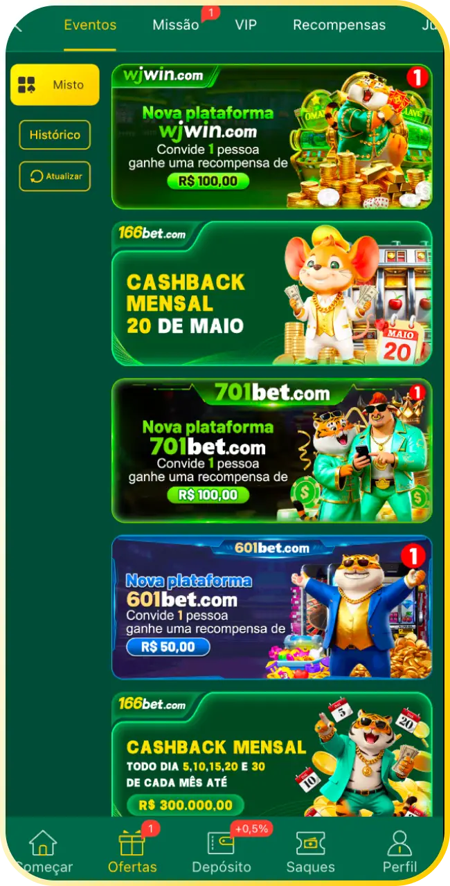 Monitore a sua carteira e veja o bônus creditado na 166Bet render grandes prêmios.